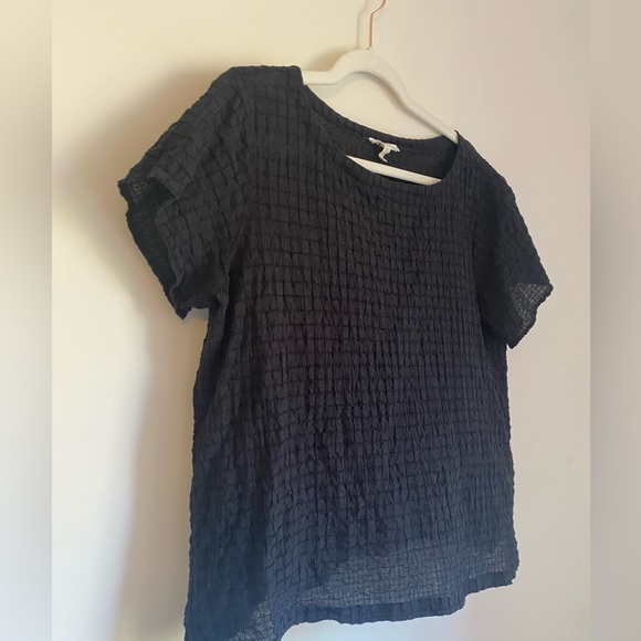 Eileen Fisher organic cotton textured black short sleeve blouse Size M - Picture 3 of 8